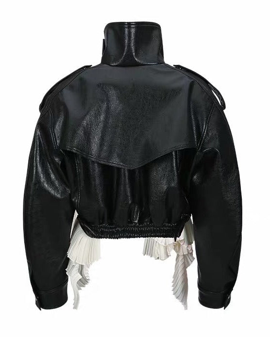 Amsvek Black High Neck Aysmmetrical Oversized Jacket