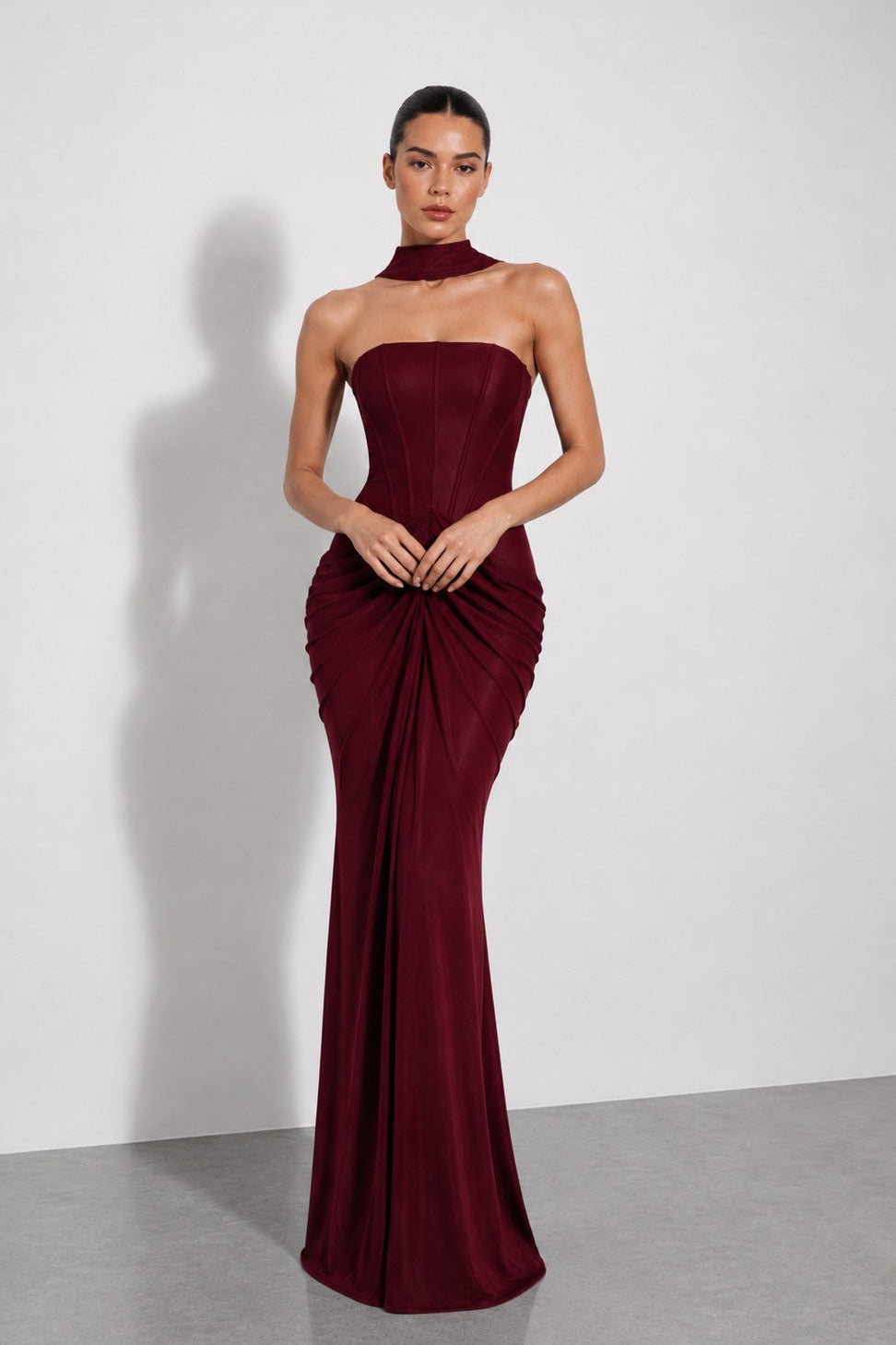 Iskren Strapless Maxi Dress In Burgundy