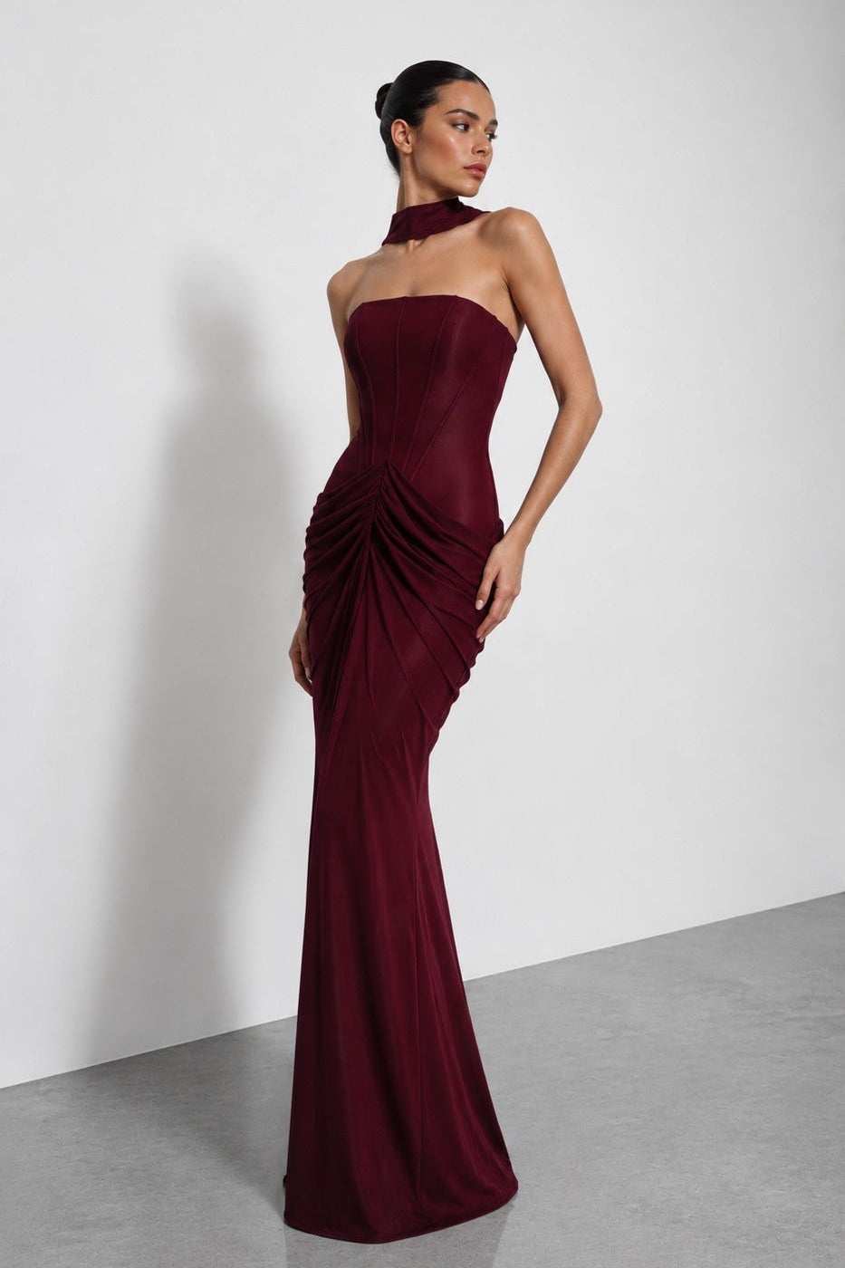 Iskren Strapless Maxi Dress In Burgundy