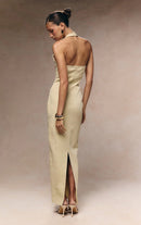 Revelle Halter Button Detail Maxi Dress In Ivory