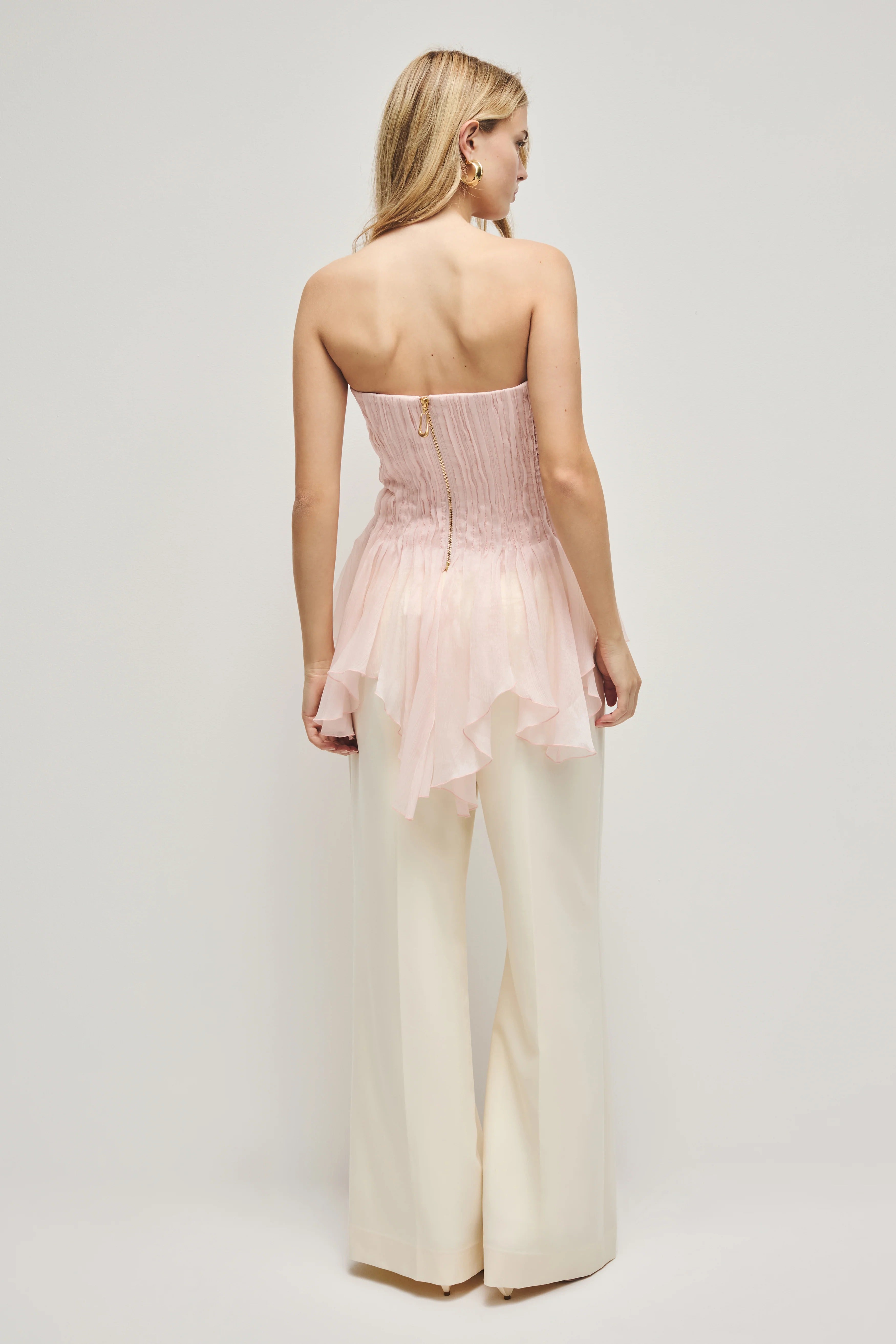 Triven Mesh Ruffled Pleated Top