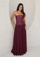 Kelora Mesh Maxi Dress In Burgundy