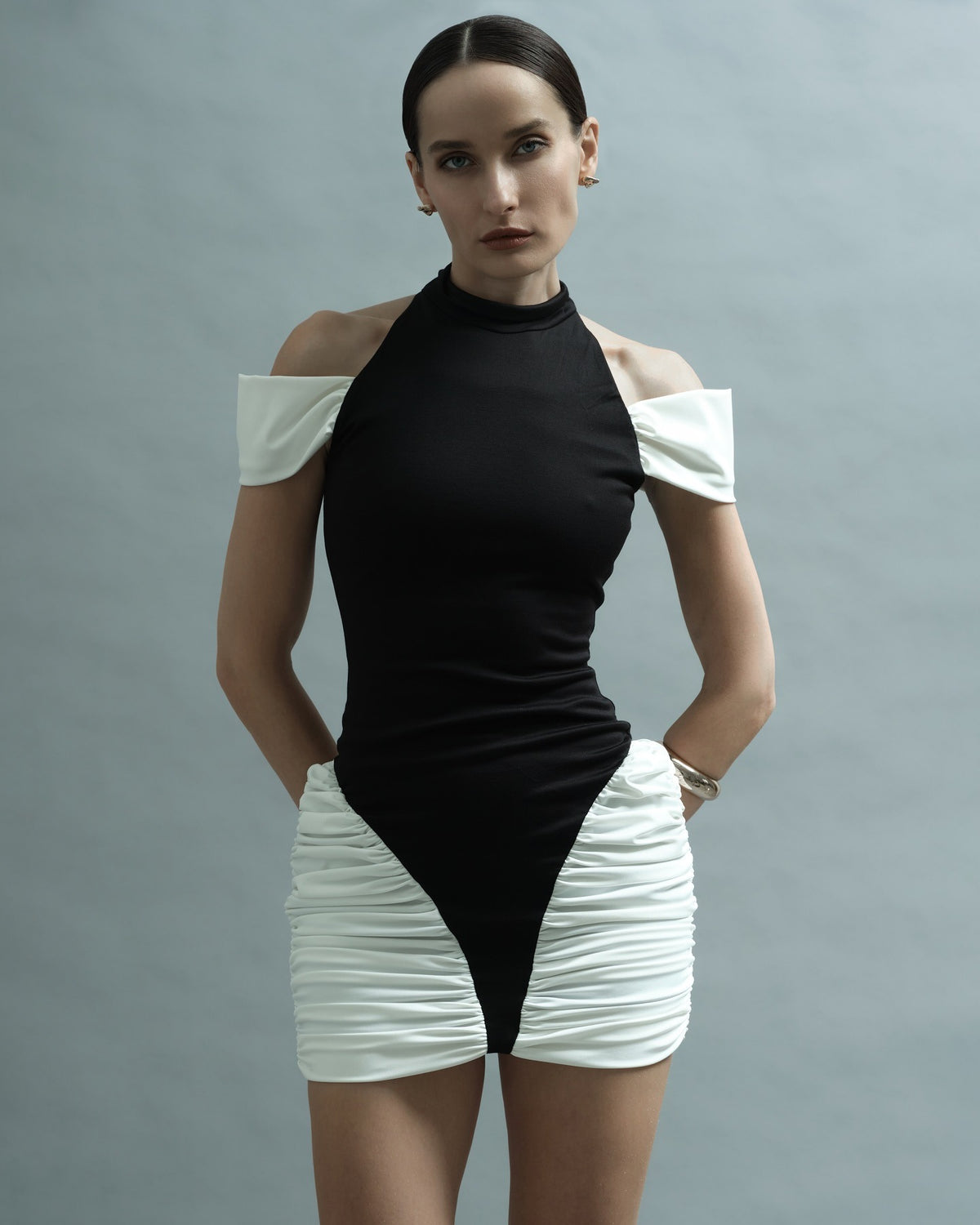 Haeris Cold Shoulder Ruched Mini Dress