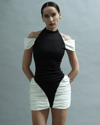 Haeris Cold Shoulder Ruched Mini Dress