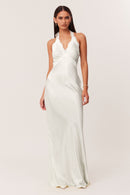Jovyna White Lace Panel Satin Maxi Dress