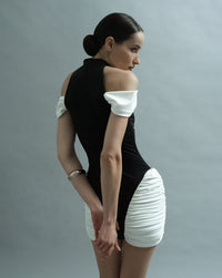 Haeris Cold Shoulder Ruched Mini Dress