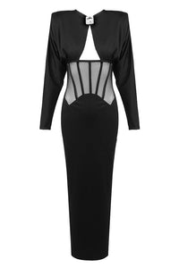 Burton Long Sleeve Structured Mesh Maxi Dress In Black