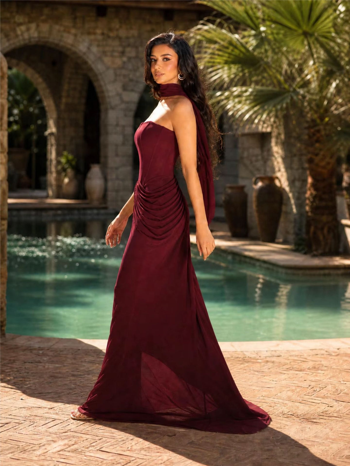 Iskren Strapless Maxi Dress In Burgundy