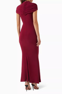 Zayvian High-Neck Maxi Dress With Ruched Detailing