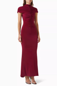 Zayvian High-Neck Maxi Dress With Ruched Detailing