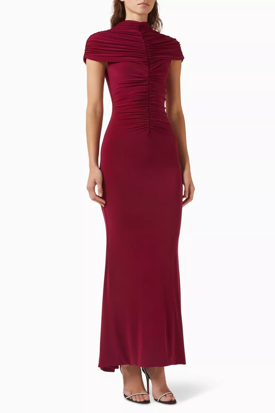 Zayvian High-Neck Maxi Dress With Ruched Detailing
