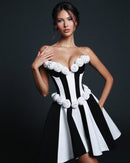 Ebrar 3D Flower Splicing Strapless Lace-Up Mini Dress