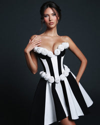 Ebrar 3D Flower Splicing Strapless Lace-Up Mini Dress