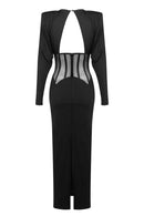 Burton Long Sleeve Structured Mesh Maxi Dress In Black