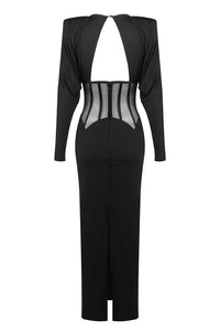 Burton Long Sleeve Structured Mesh Maxi Dress In Black