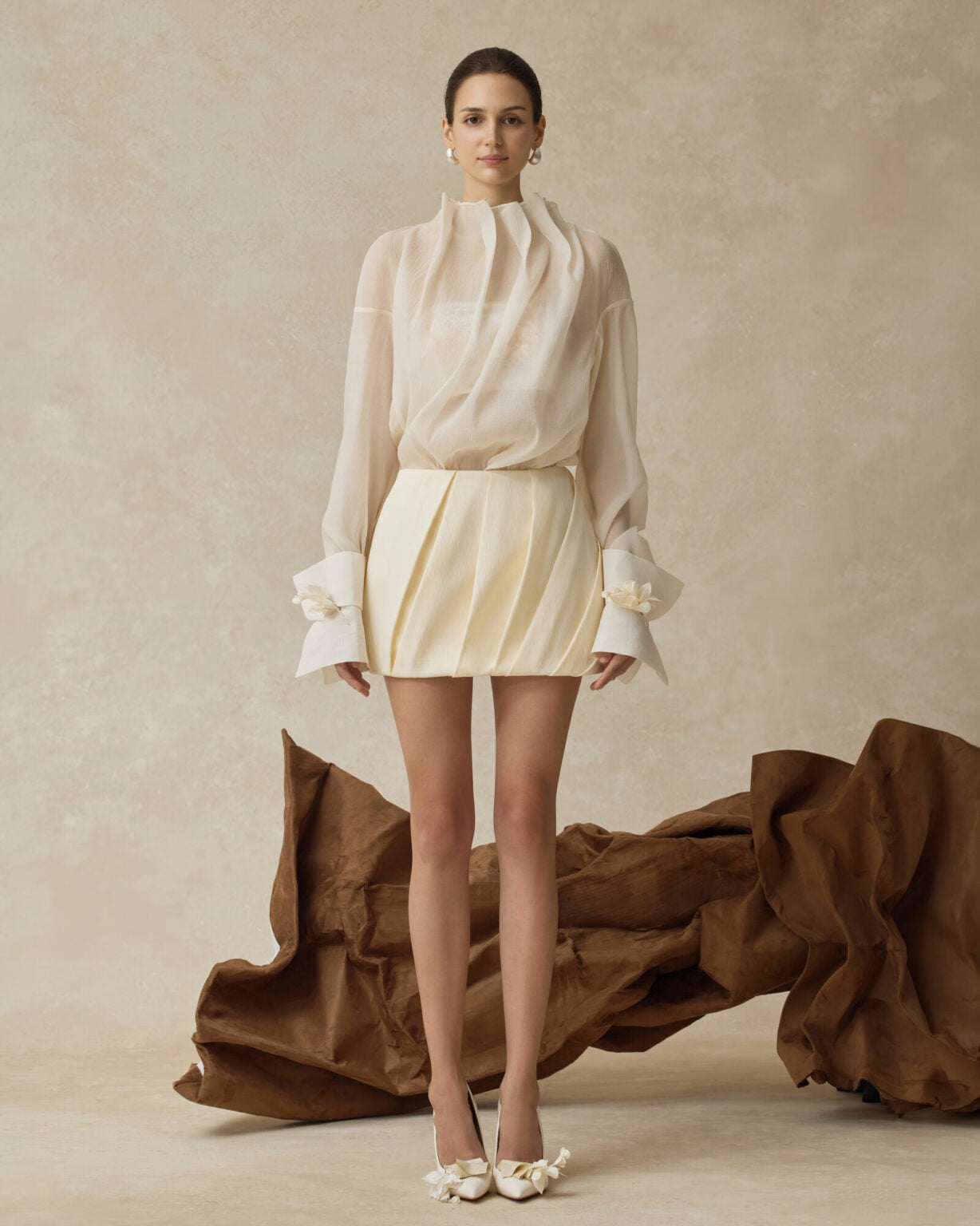 Fralden Drape-Neck Flowy Shirt-Style Bodycon Mini Dress