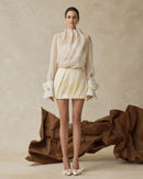 Fralden Drape-Neck Flowy Shirt-Style Bodycon Mini Dress