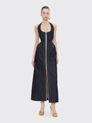 Fyriael Halter Structured A Line Maxi Denim Dress