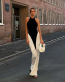 Gaelion Halter Draped Detail Maxi Dress In Black White
