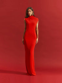 Fraziline Draped Backless Maxi Dress In Red