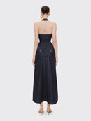 Fyriael Halter Structured A Line Maxi Denim Dress