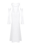 Radka Long Sleeve Strapless Draped Maxi Dress In White