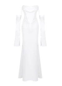 Radka Long Sleeve Strapless Draped Maxi Dress In White