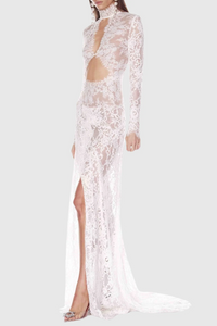 Didrika Long Sleeve Cutout Lace Maxi Dress In Black
