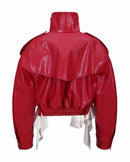 Amsvek Red High Neck Aysmmetrical Oversized Jacket