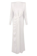 Drynthos Long Sleeve Draped Design Maxi Dress In White