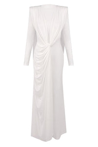 Drynthos Long Sleeve Draped Design Maxi Dress In White