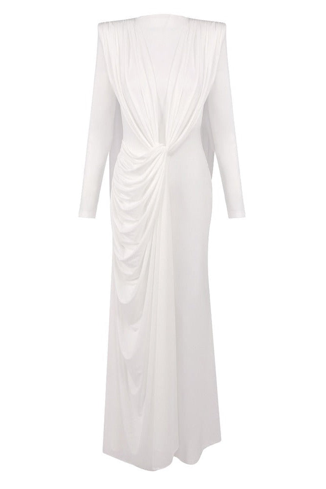 Drynthos Long Sleeve Draped Design Maxi Dress In White