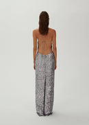Devrim Floral-Appliqué Sequin Maxi Dress In Silver