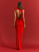 Fraziline Draped Backless Maxi Dress In Red
