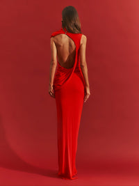 Fraziline Draped Backless Maxi Dress In Red