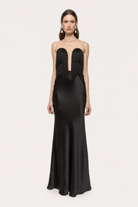 Wendy Mesh Insert Tassel Bustier Maxi Dress In Black