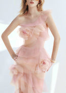 Frymet Floral-Embellished Ombré Pink Ruffled Maxi Dress