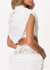 Brasken Cape Sleeve Satin Lace Skirt Set In White