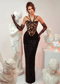 Liselotte Halter Sequin Maxi Dress Black In Nude