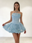 Alviva Strapless Floral Corset Bubble Mini Dress In Blue