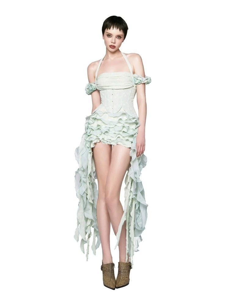 Chisato Halterneck Ruffled Draped Dress