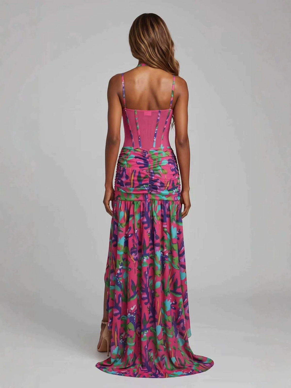 Hayfa Split Ruched Ruffle Maxi Dress