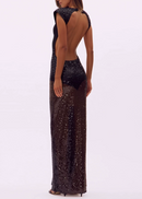 Carilli Embellished Backless Maxi Dress In Black