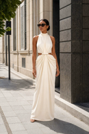 Emanar Draped Cutout Detail Maxi Dress In Ivory