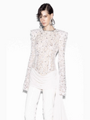 Jyrithia Long Sleeve Draped Sequin Lace Mini Dress In White