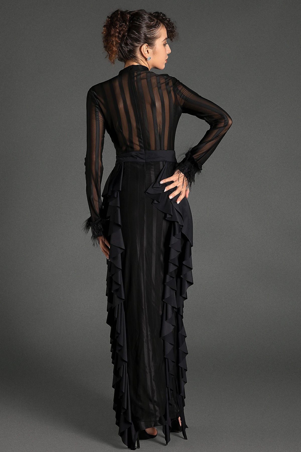 Belsune Long-Sleeve Lace Maxi Dress In Black