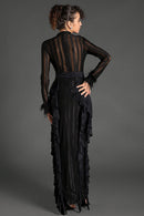 Belsune Long-Sleeve Lace Maxi Dress In Black