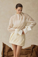 Fralden Drape-Neck Flowy Shirt-Style Bodycon Mini Dress