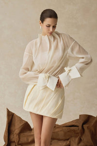 Fralden Drape-Neck Flowy Shirt-Style Bodycon Mini Dress