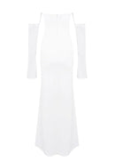 Radka Long Sleeve Strapless Draped Maxi Dress In White